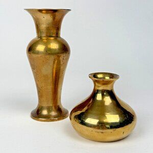 Vintage Pair 5.5" Brass Vase And 2.5" Squat Bud Vessel Made in India